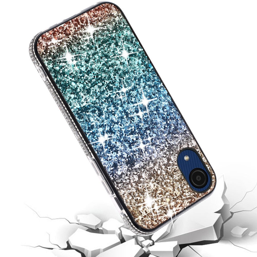 For Samsung A03 Core Rhinestone Sparkling Rainbow Gradual Glitter Full Diamond Bling Protective Hybrid Rugged Bumper Phone Case Cover