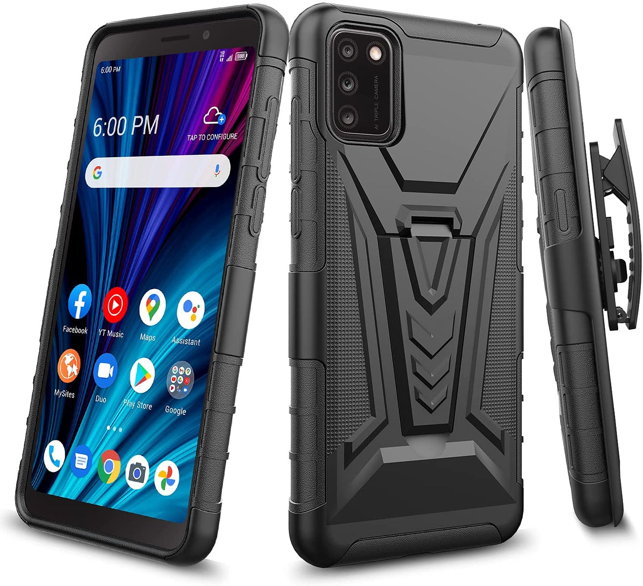 For Samsung Galaxy A03S Hybrid Armor Kickstand with Swivel Belt Clip Holster Heavy Duty 3in1 Defender Shockproof Phone Case Cover