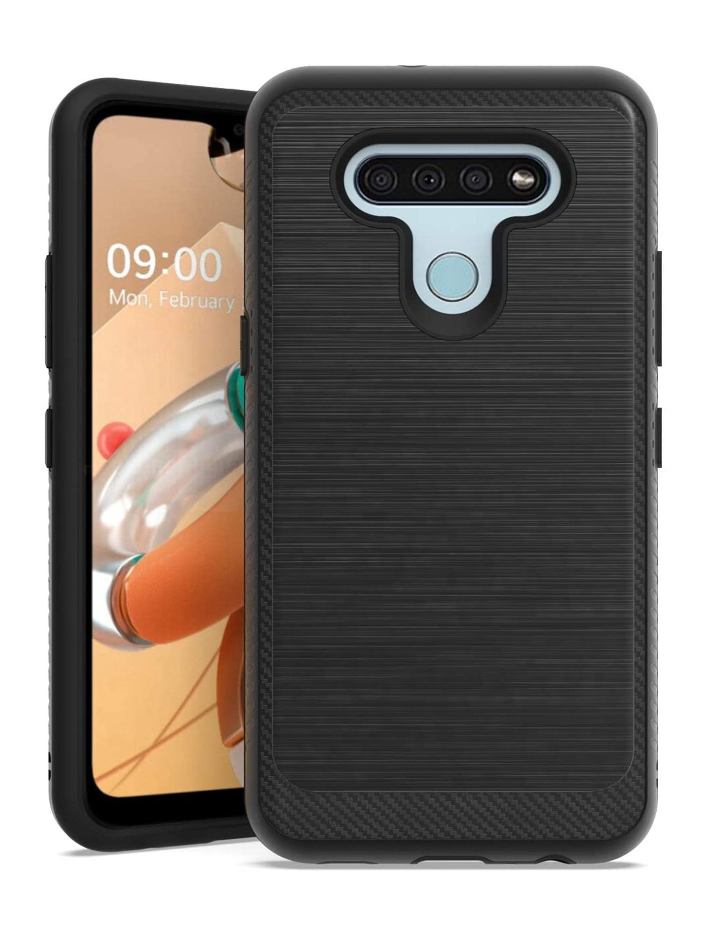 For Samsung Galaxy A03s (2022) Armor Brushed Texture Rugged Carbon Fiber Design Shockproof Dual Layers Hard PC + TPU Protective Phone Case Cover