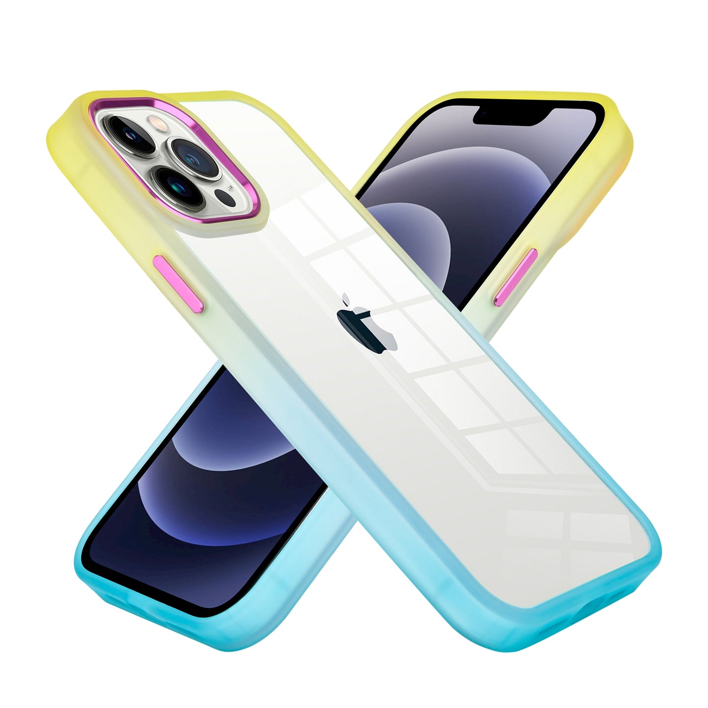 For Apple iPhone 13 Pro Max 6.7" Transparent Two Tone Gradient Colorful Frame Hybrid Rubber TPU Gummy Hard PC Phone Case Cover