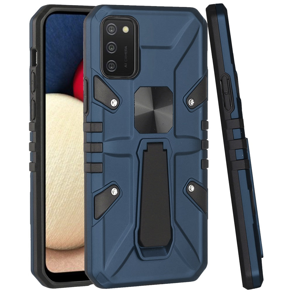 For Samsung Galaxy A02S Armor Kickstand Case Hybrid Heavy Duty Silicone Bumper with Magnetic Function Shockproof Hard Phone Case Cover