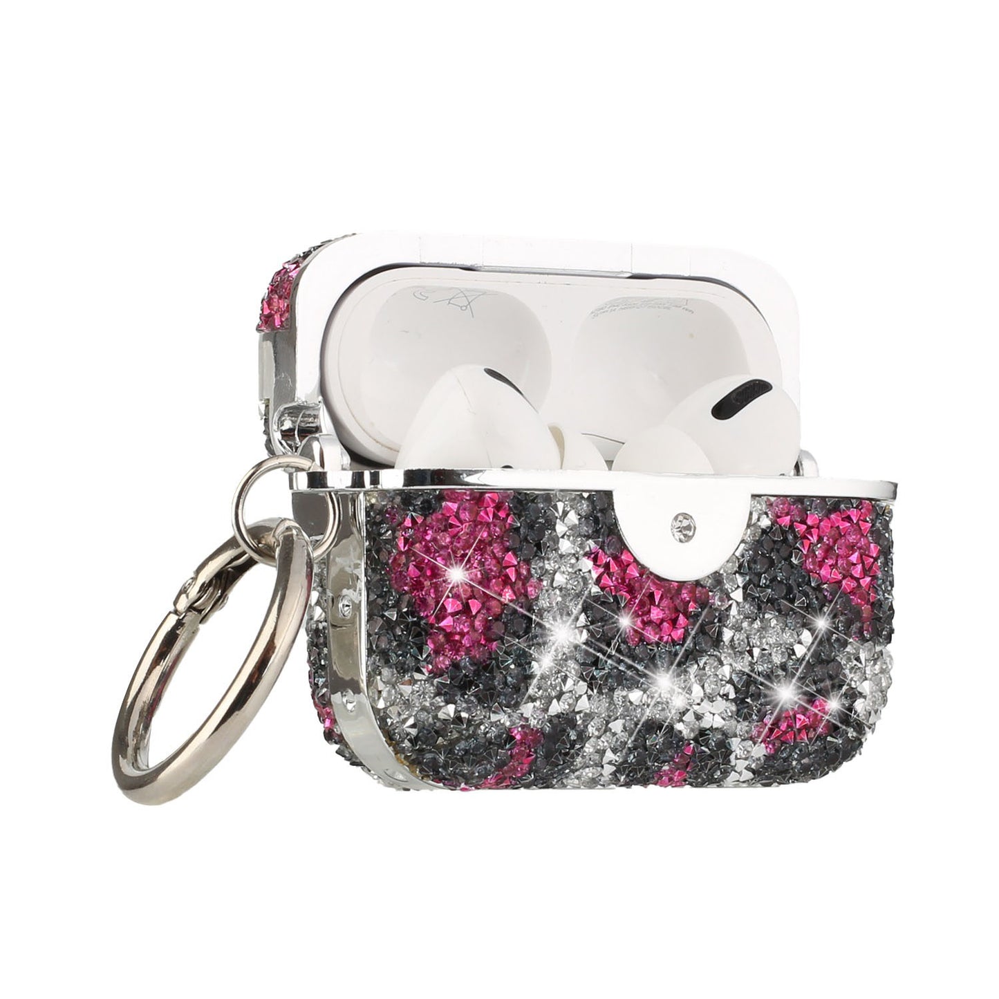 For Apple AirPods 3 (2021) Leopard Design Sparkly Diamond Shockproof Bling Rhinestone Glitter with Hook Hard Carrying Phone Case Cover
