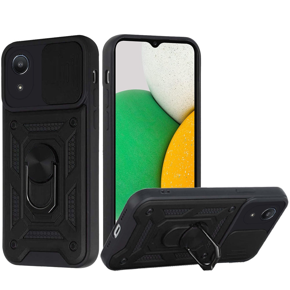 For Samsung A03 Core Hybrid Cases with Slide Camera Lens Cover and Ring Holder Kickstand Rugged Dual Layer Heavy Duty Phone Case Cover