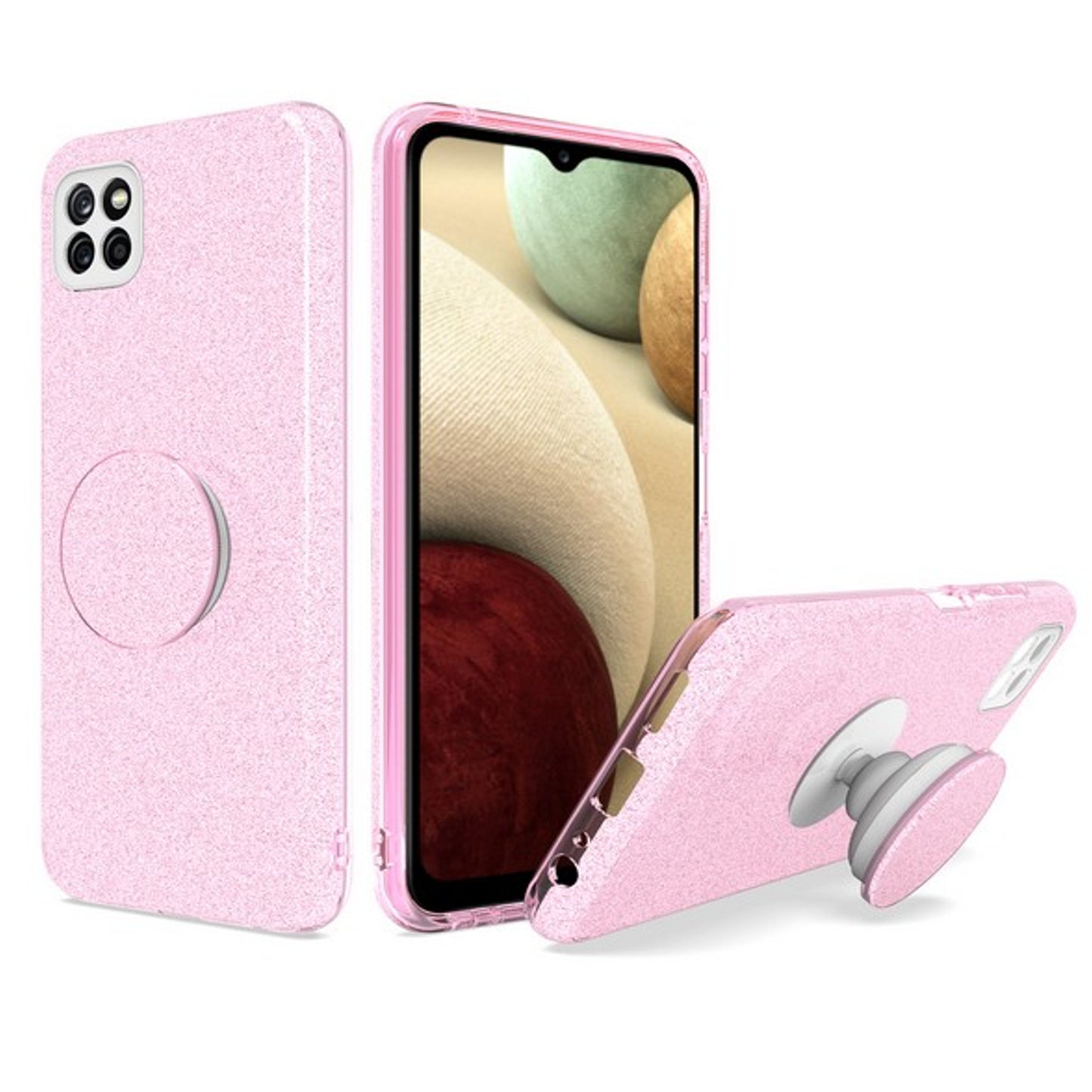 For Samsung Galaxy A22 5GGlitter Sparkle Slim Bling Hybrid Protective with Round Stand Shockproof Soft TPU Rubber Phone Case Cover