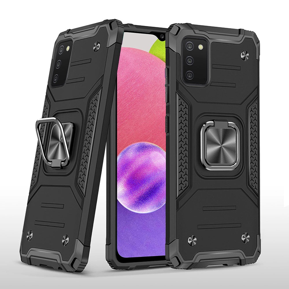 For Samsung Galaxy A03S Armor Hybrid with Ring Holder Kickstand TPU Shockproof Heavy-Duty Durable Rugged Dual Layer Phone Case Cover
