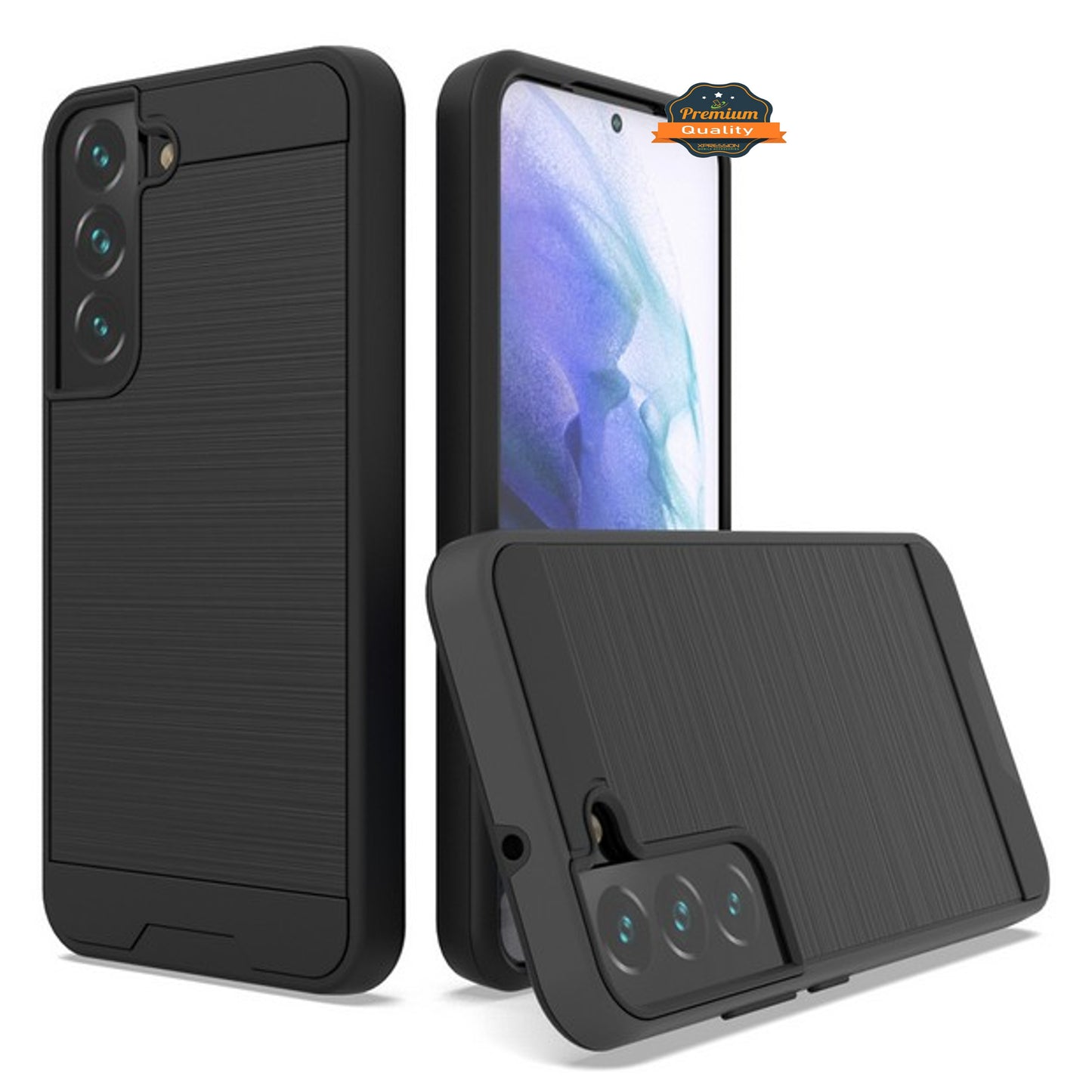 For Samsung Galaxy S23 /Plus /Ultra Slim Fit Rugged TPU + Hard PC Brushed Metal Texture Hybrid Dual Layer Armor Shockproof Phone Case Cover