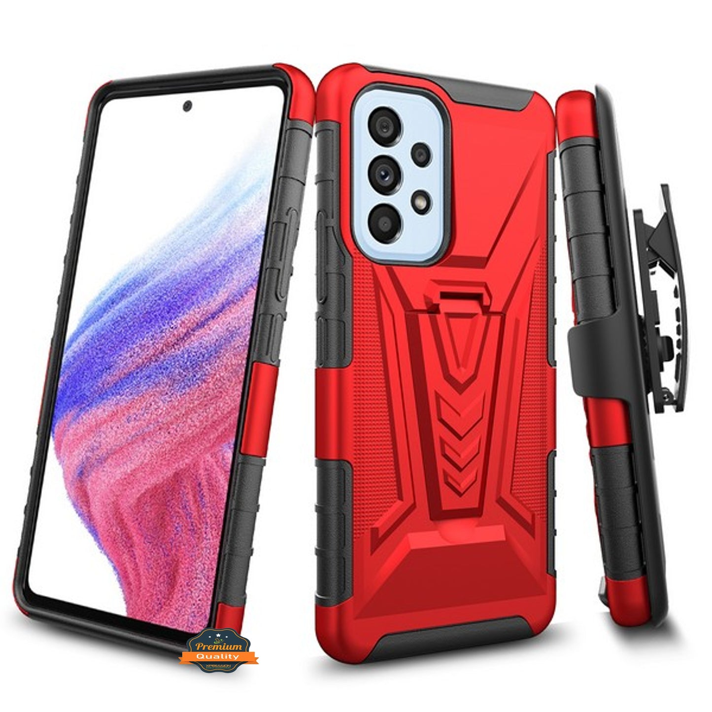 For Samsung Galaxy A23 5G Hybrid Armor Kickstand with Swivel Belt Clip Holster Heavy Duty 3 in 1 Defender Shockproof Phone Case Cover