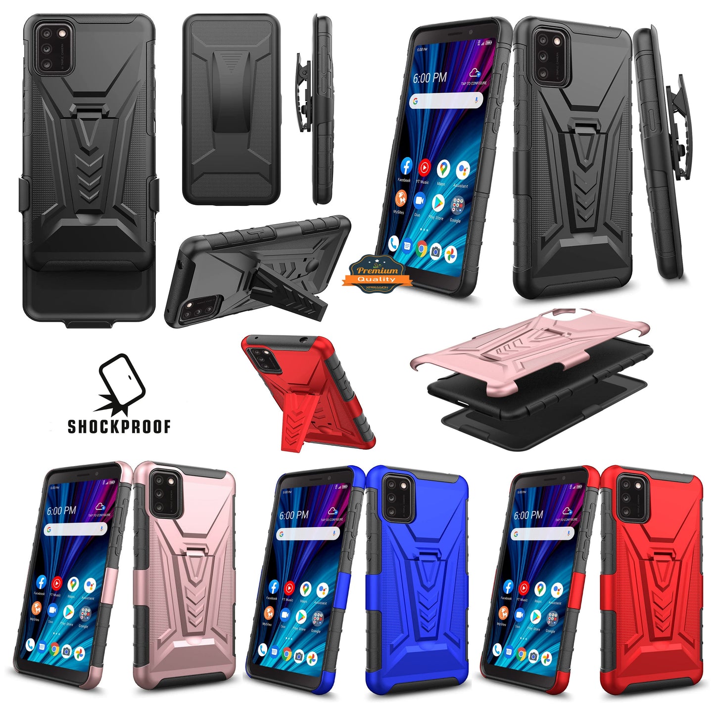 For Samsung Galaxy A03S Hybrid Armor Kickstand with Swivel Belt Clip Holster Heavy Duty 3in1 Defender Shockproof Phone Case Cover
