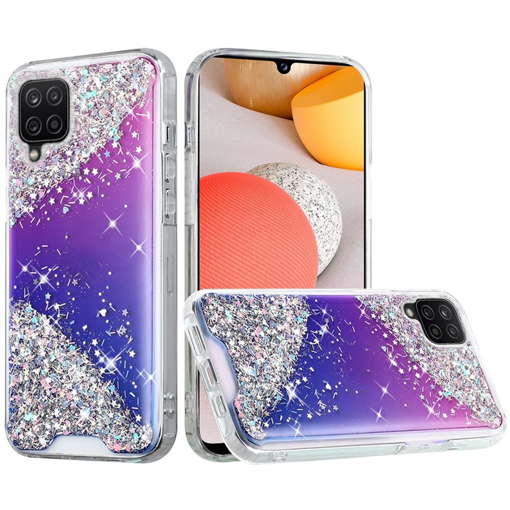 For Samsung Galaxy A42 5G Pattern Clear Design Transparent Glitter Bling Hybrid Plastic Hard Back TPU Bumper Rubber Phone Case Cover