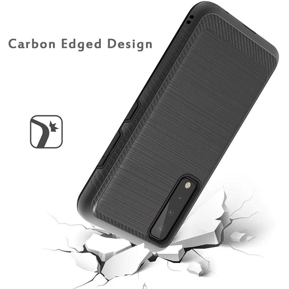 For Samsung Galaxy A02S Slim Thin Protective Hybrid TPU 2-Piece Bumper Shockproof with Brushed Metal Texture Carbon Fiber Hard PC Back Phone Case Cover