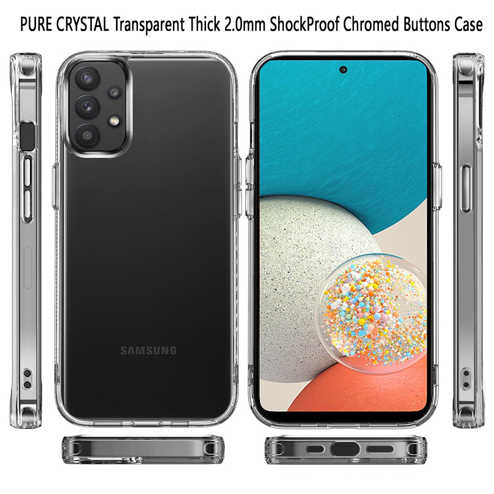 For Samsung Galaxy A53 5G Hybrid HD Crystal Clear Hard PC Back Gummy TPU Frame Bumper Slim Fit with Chromed Buttons Transparent Phone Case Cover