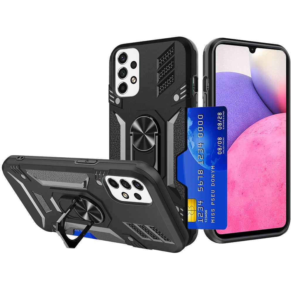 For Samsung Galaxy A23 5G Wallet Case with Invisible Credit Card Holder, 3 in 1 Combo Holster Clip and Ring Kickstand Black Phone Case Cover