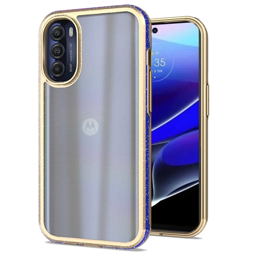 For Motorola Moto G Stylus 5G 2022 Electroplated Gold Frame Glitter Bling Transparent Hybrid Hard PC + TPU Shockproof Phone Case Cover