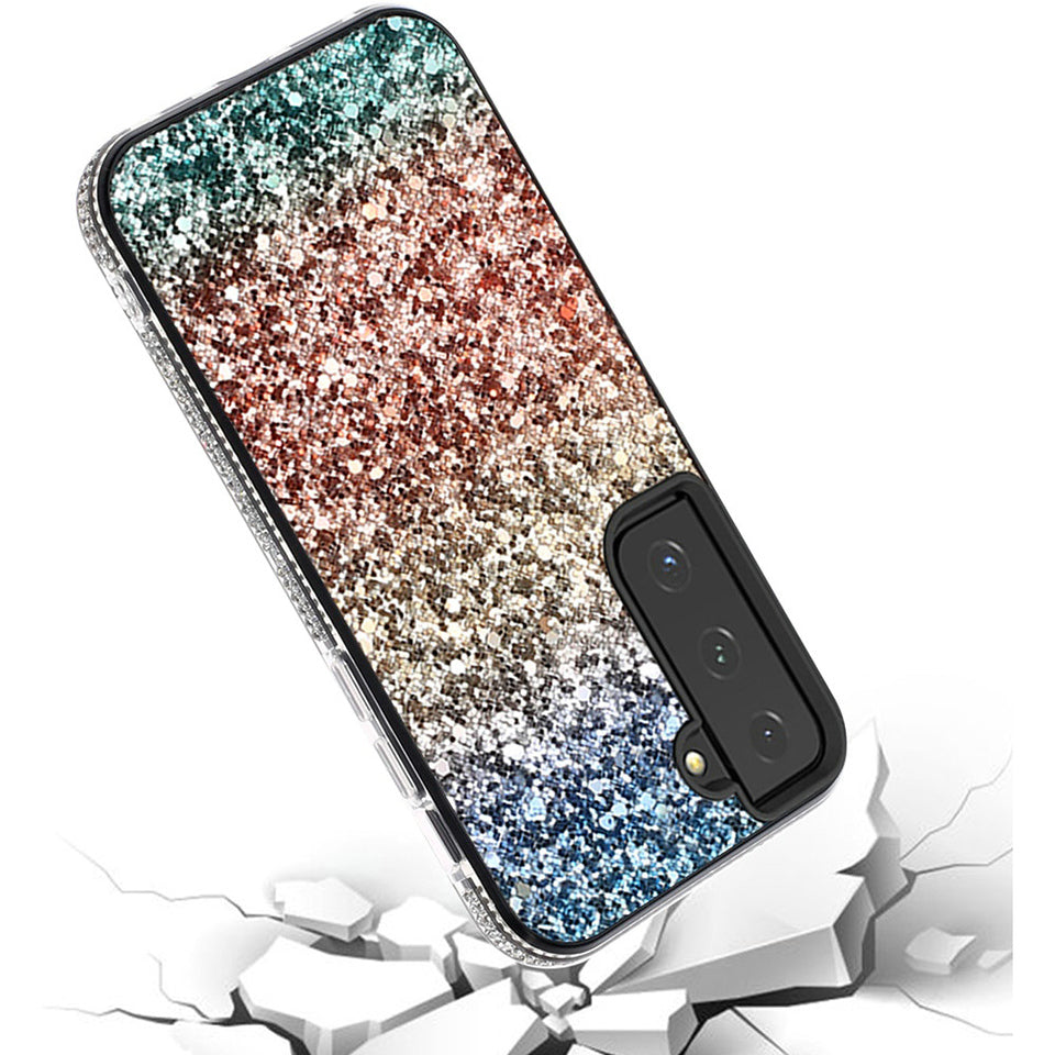 For Samsung A03 Core Rhinestone Sparkling Rainbow Gradual Glitter Full Diamond Bling Protective Hybrid Rugged Bumper Phone Case Cover