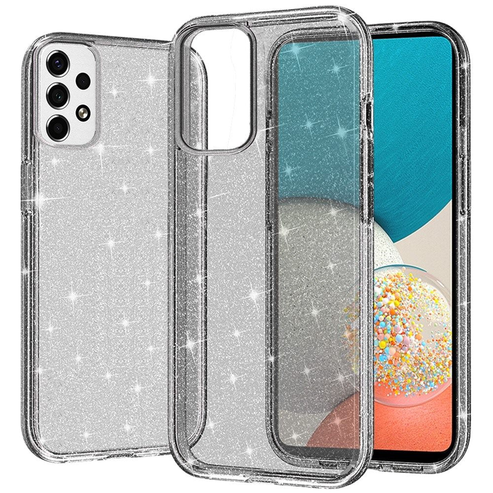For Samsung Galaxy A53 5G Transparent Crystal Glitter Shiny Sparkle Bling TPU Rubber Hard PC Back Hybrid Frame Shockproof Phone Case Cover