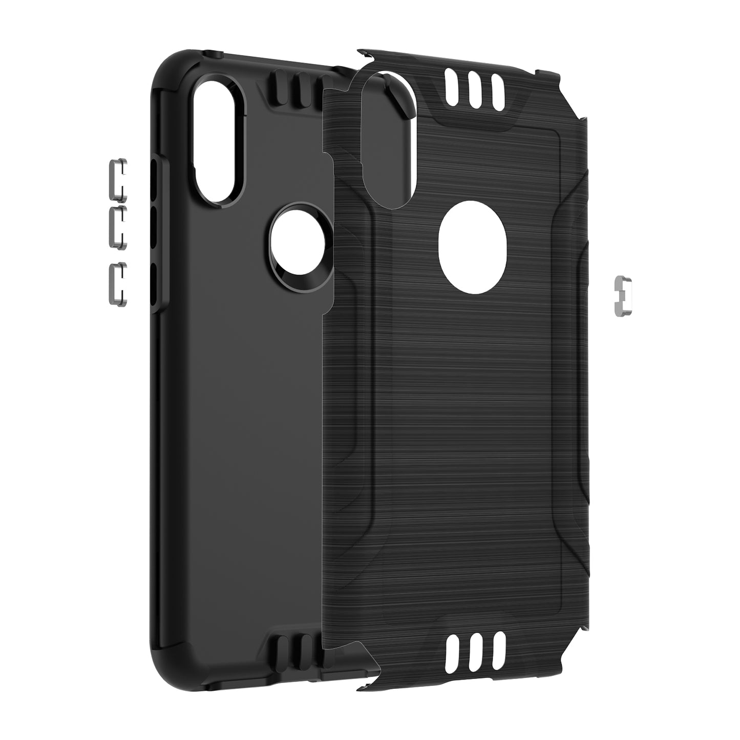 For Alcatel Insight Hybrid Dual Layer Slim Defender Armor Tuff Metallic Brush Texture Finishing Shockproof Hard PC + TPU Rubber Phone Case Cover
