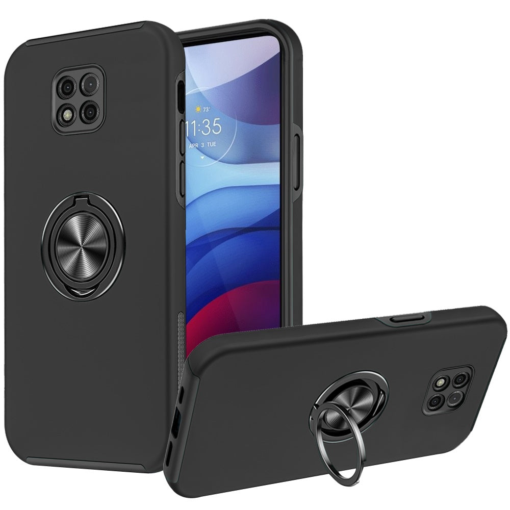 For Motorola Moto G Power 2021 Hybrid 360 Degree Rotatable Metal Invisible Ring Stand Holder Fit Magnetic Car Mount Shockproof Slim Phone Case Cover