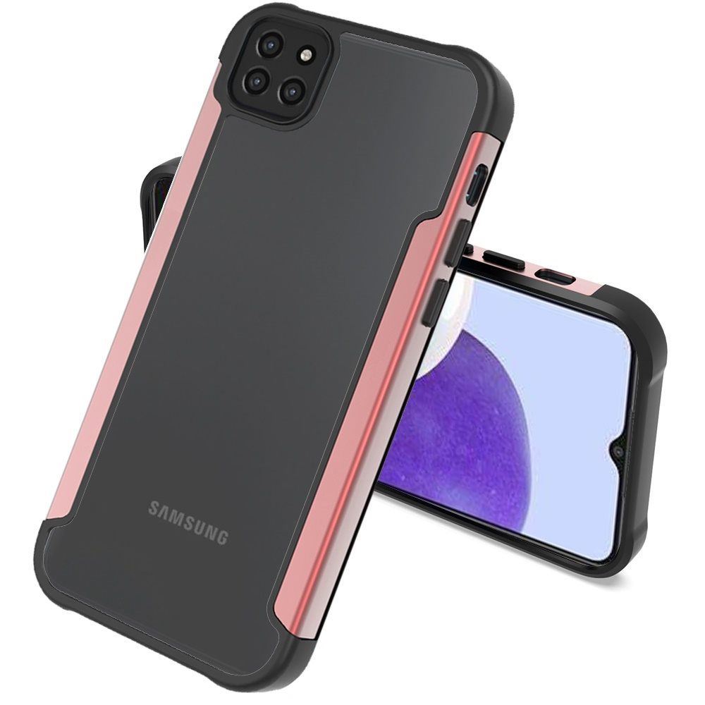 For Samsung Galaxy A22 5G Hybrid Aluminum Alloy Metal Clear Transparent Back PC TPU Bumper Frame Armor Shockproof Phone Case Cover