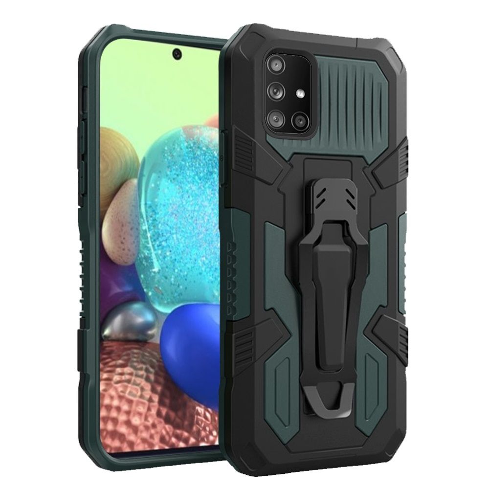 For Samsung Galaxy A71 5G Rugged Heavy Duty Dual Layers Hybrid Shockproof Shell with Built in Metal Clip Holder & Kickstand Phone Case Cover