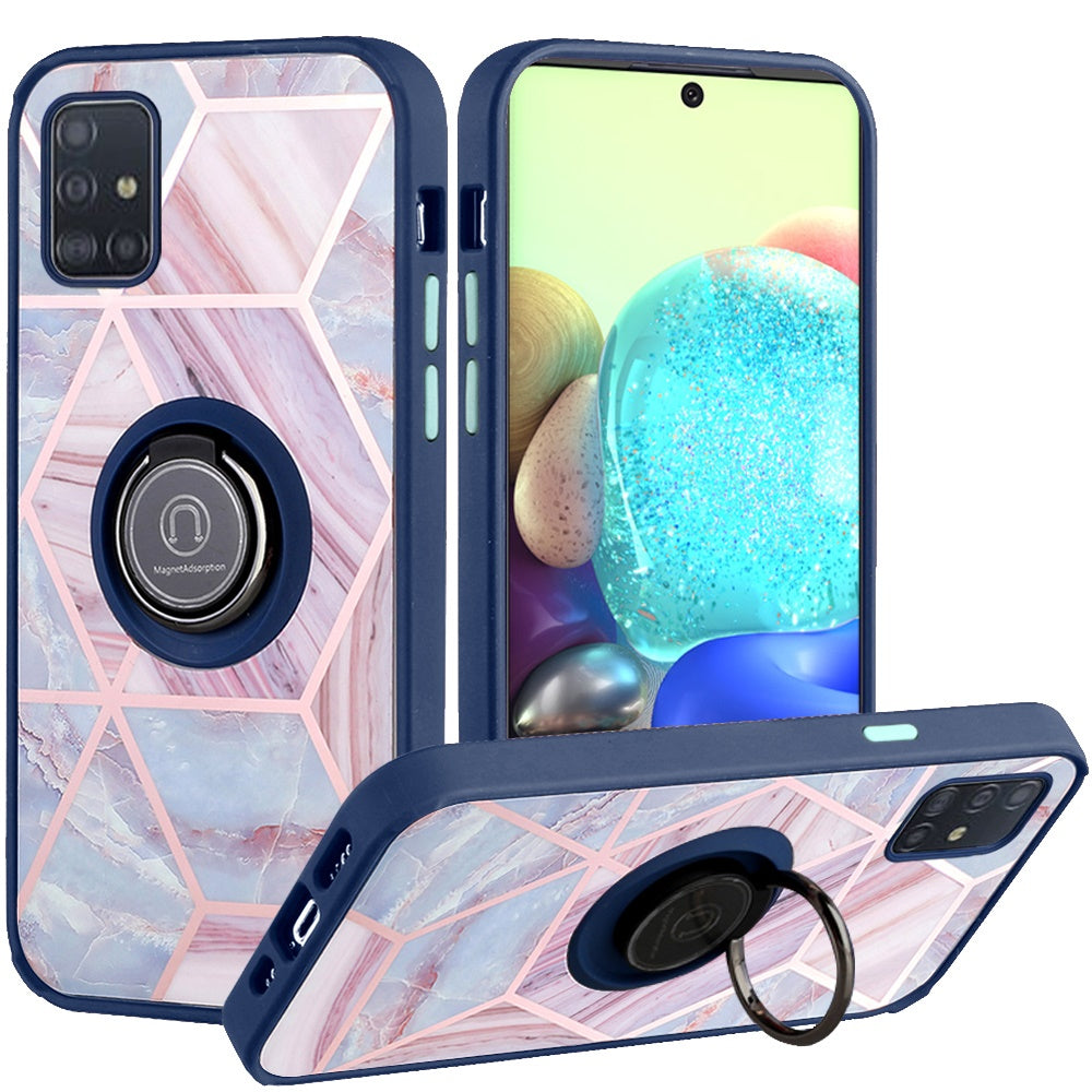 For Samsung Galaxy A71 5G Unique Marble Design with Magnetic Ring Kickstand Holder Hybrid TPU Hard Shockproof Armor Phone Case Cover