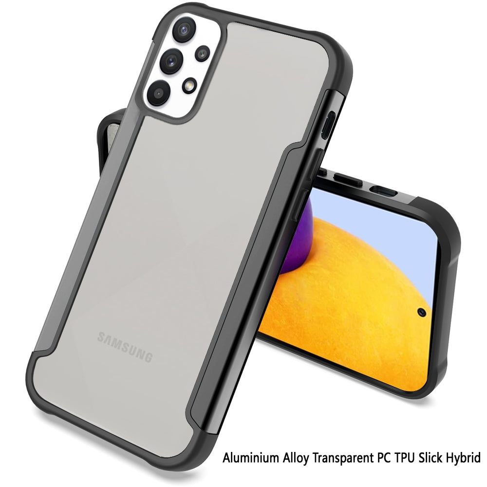 For Samsung Galaxy A73 5G Hybrid Aluminum Alloy Metal Clear Transparent Back PC TPU Bumper Frame Shockproof Phone Case Cover