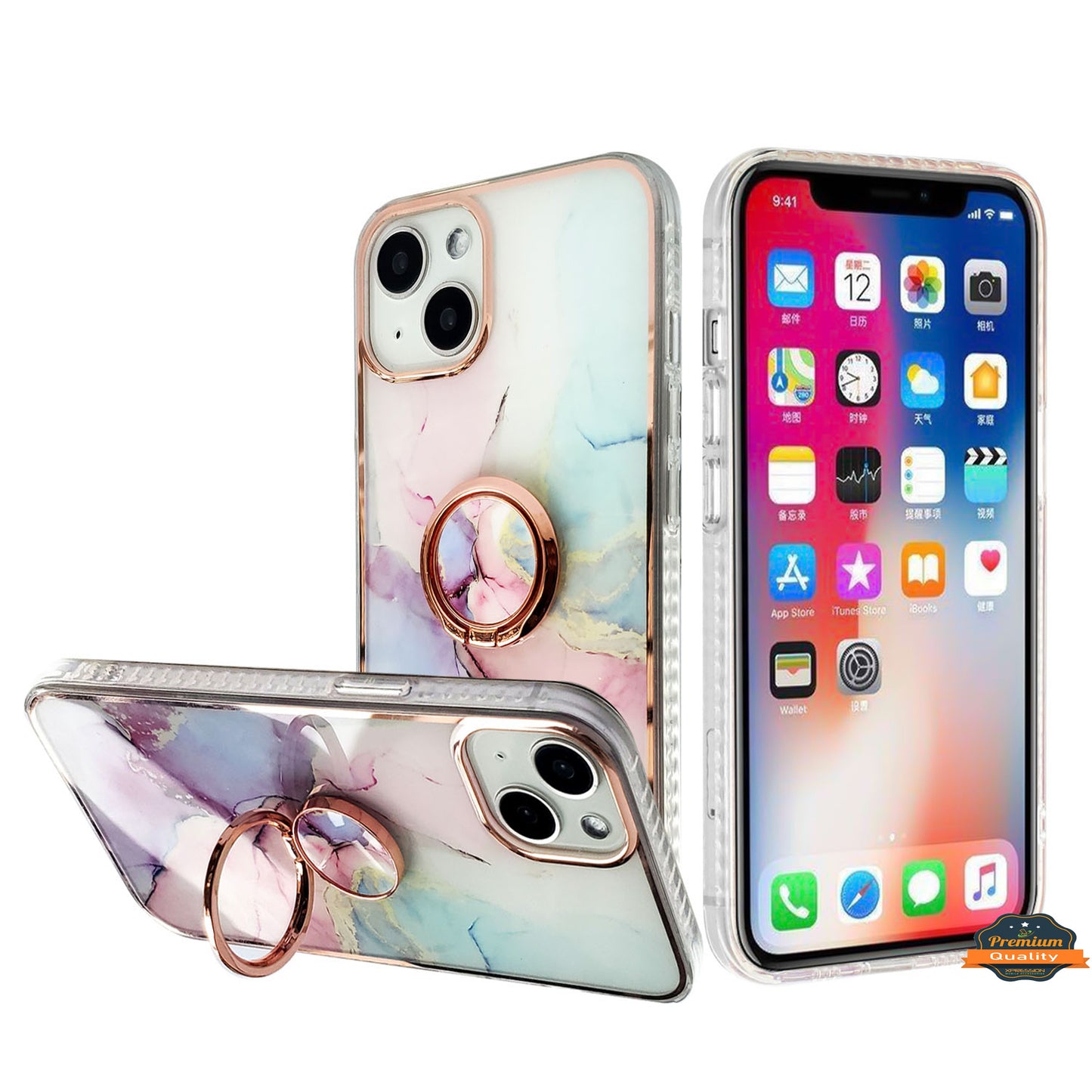 For Samsung Galaxy A13 5G Fashion Design Pattern Flowers Hybrid Ring Kickstand Bling Diamond Hard PC + TPU Phone Case Cover