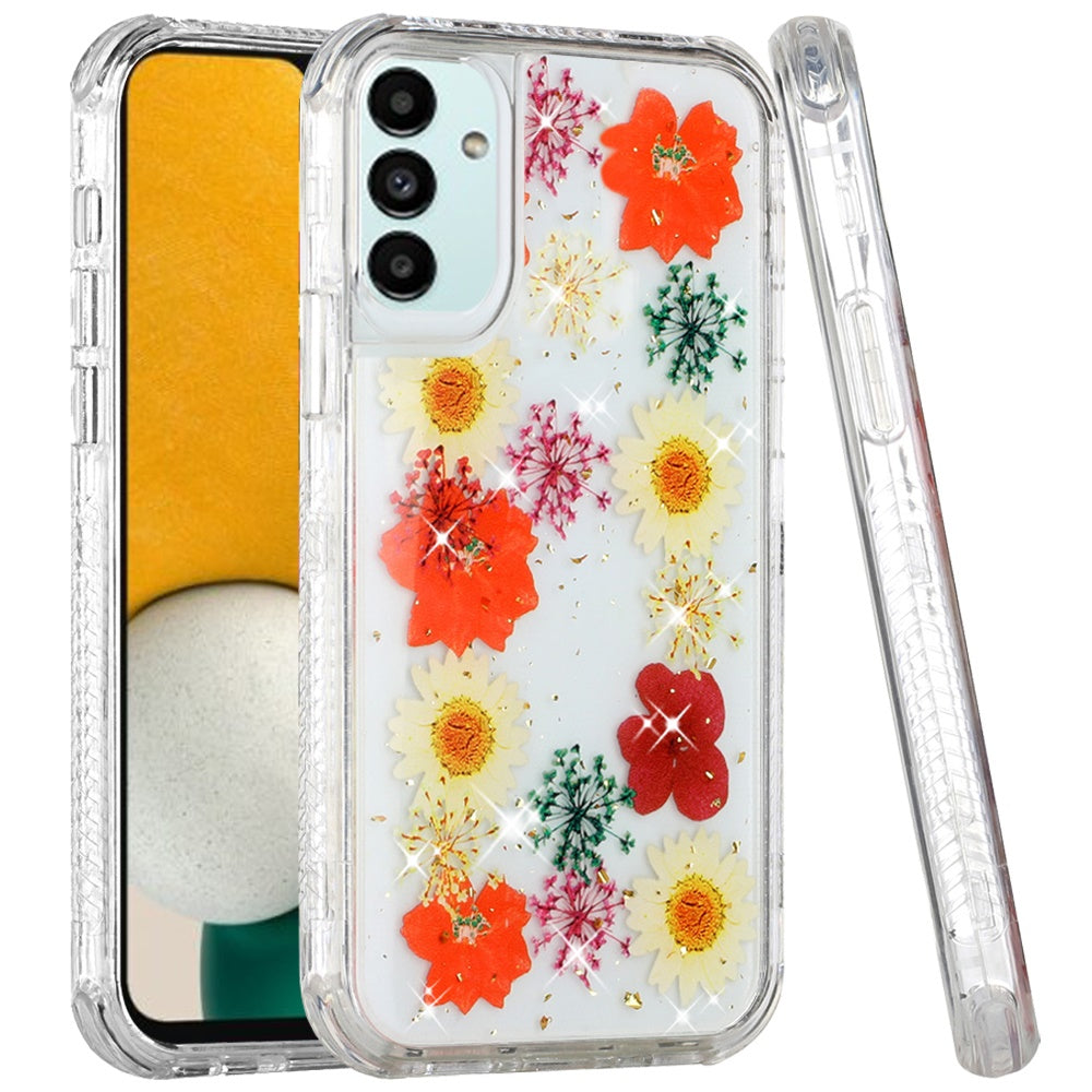 For Samsung Galaxy A13 4G Beautiful Sparkle Glitter Floral Epoxy Design Shockproof Hybrid Fashion Bling Rubber TPU Phone Case Cover