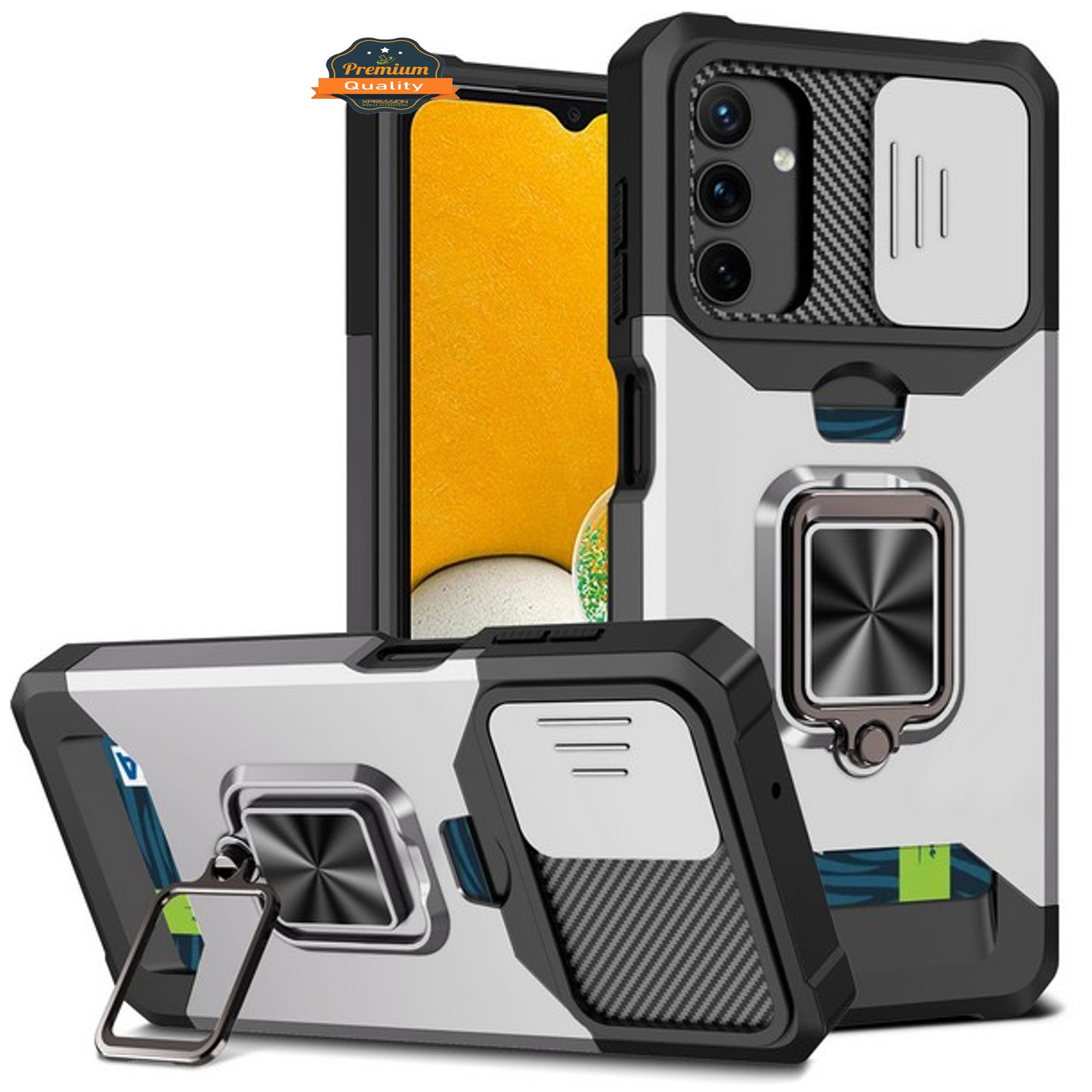 For Samsung Galaxy A13 5G Wallet Case with Slide Camera Protection, Credit Card Slot & Ring Kickstand Magnetic Car Mount Phone Case Cover