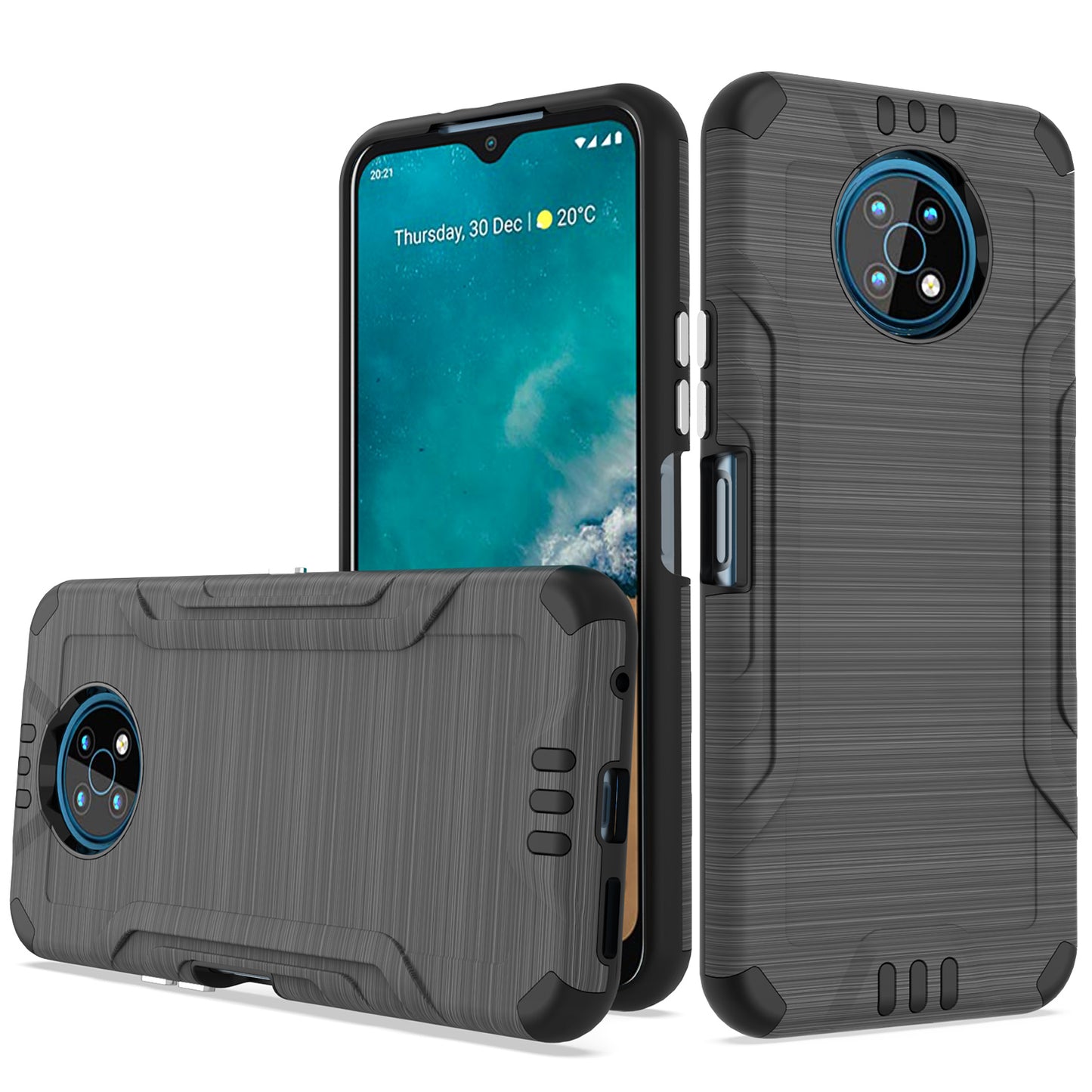 For Nokia G50 5G Hybrid Dual Layer Slim Defender Armor Tuff Metallic Brush Texture Finishing Shockproof Hard PC + Soft TPU Rubber Phone Case Cover