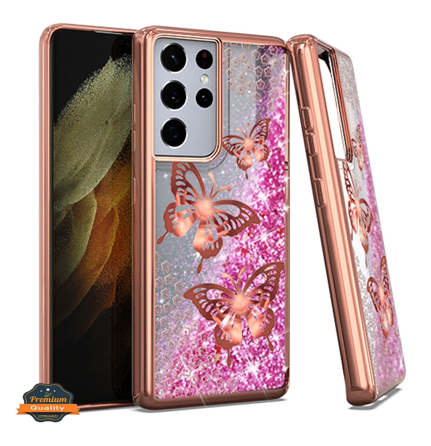 For Samsung Galaxy A13 5G Quicksand Liquid Glitter Bling Flowing Sparkle Fashion Hybrid TPU and Chrome Plating Hard PC Phone Case Cover