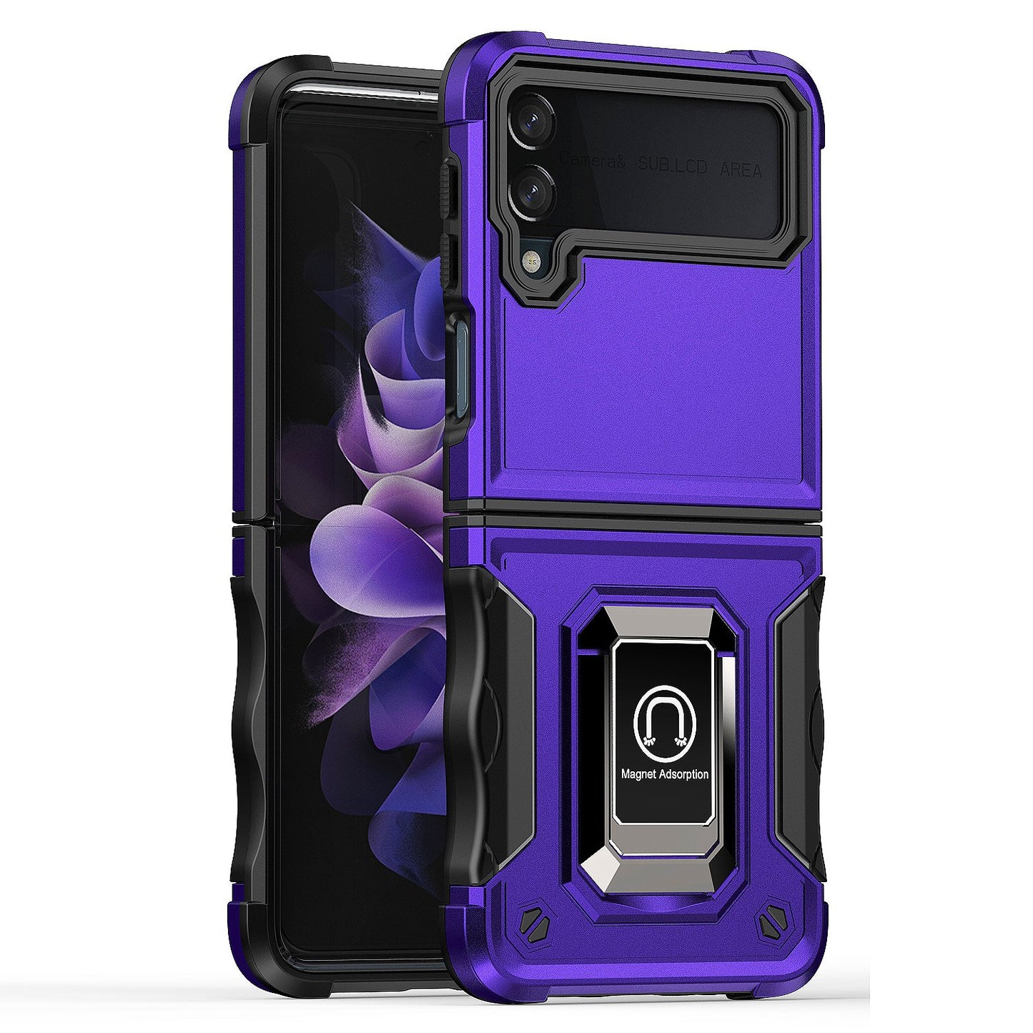 For Samsung Galaxy Z Flip 3 5G Hybrid with Magnetic Ring Holder Stand Kickstand Heavy Duty Rugged Drop Silicone Shockproof Phone Case Cover