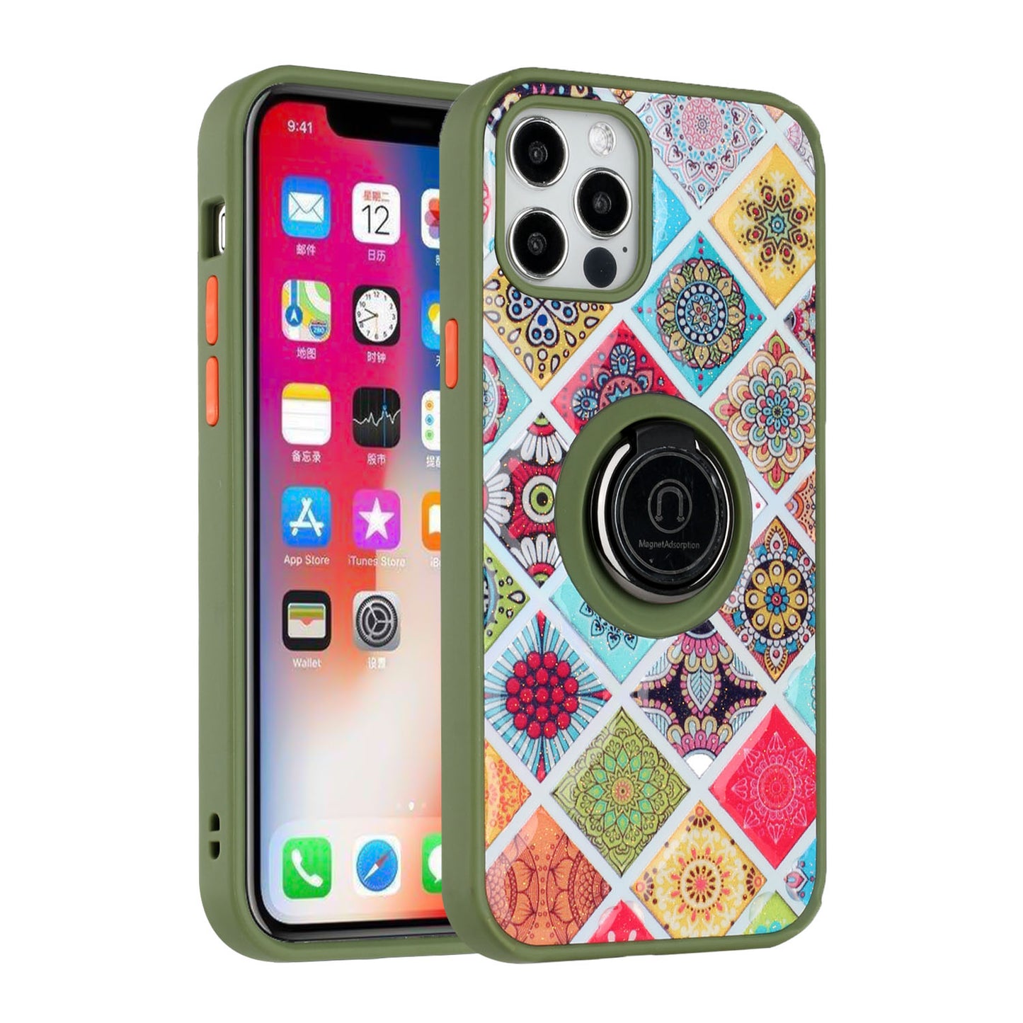 For Apple iPhone 11 (6.1") Marble Pattern Design with Magnetic Ring Kickstand Hybrid Hard Back Shockproof Phone Case Cover