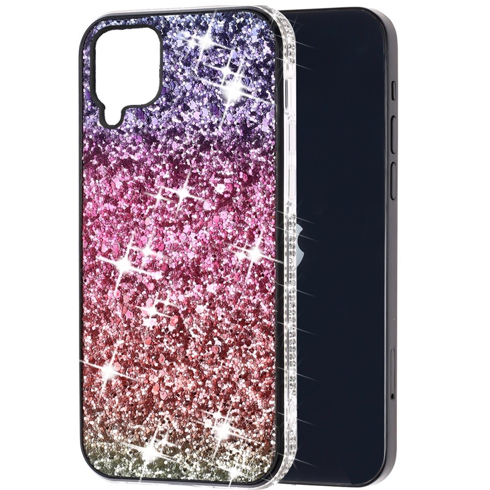 For Samsung Galaxy A42 5G Rhinestone Sparkling Rainbow Gradual Glitter Full Diamond Bling Protective Hybrid Rugged Slim TPU Bumper Phone Case Cover