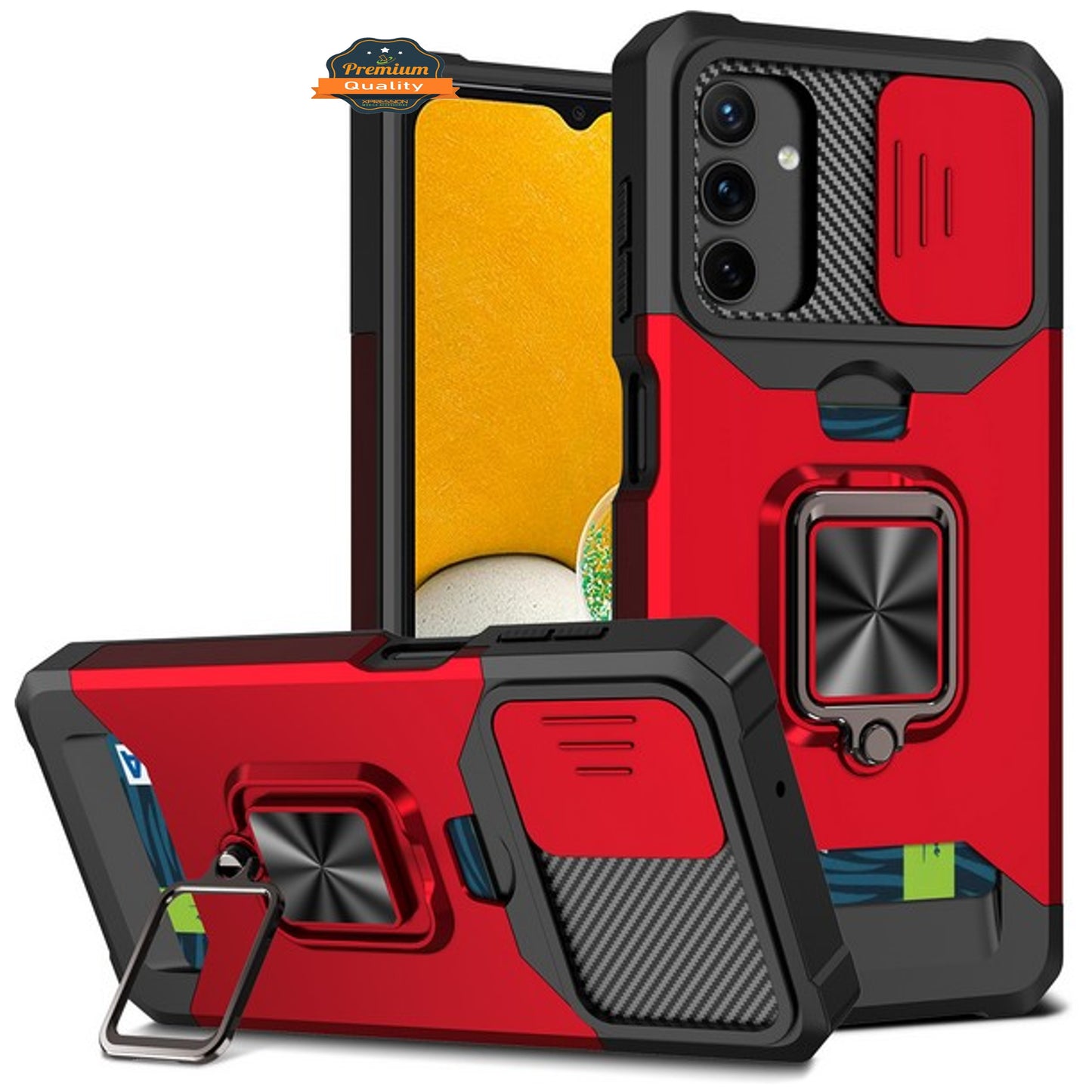 For Samsung Galaxy A13 5G Wallet Case with Slide Camera Protection, Credit Card Slot & Ring Kickstand Magnetic Car Mount Phone Case Cover
