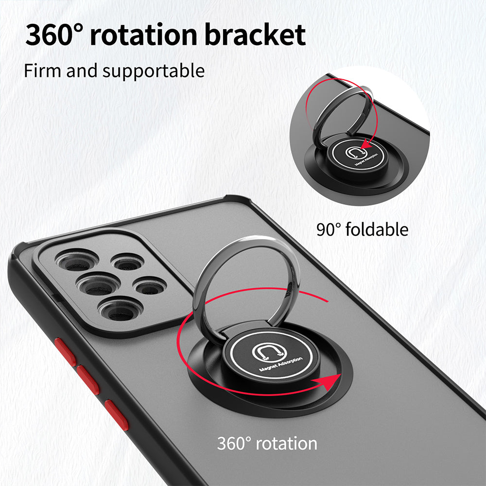 For Samsung Galaxy A53 5G Hybrid Frosted Protector Ring Holder Stand Kickstand Heavy Duty Rugged Bumper with Camera Black Phone Case Cover