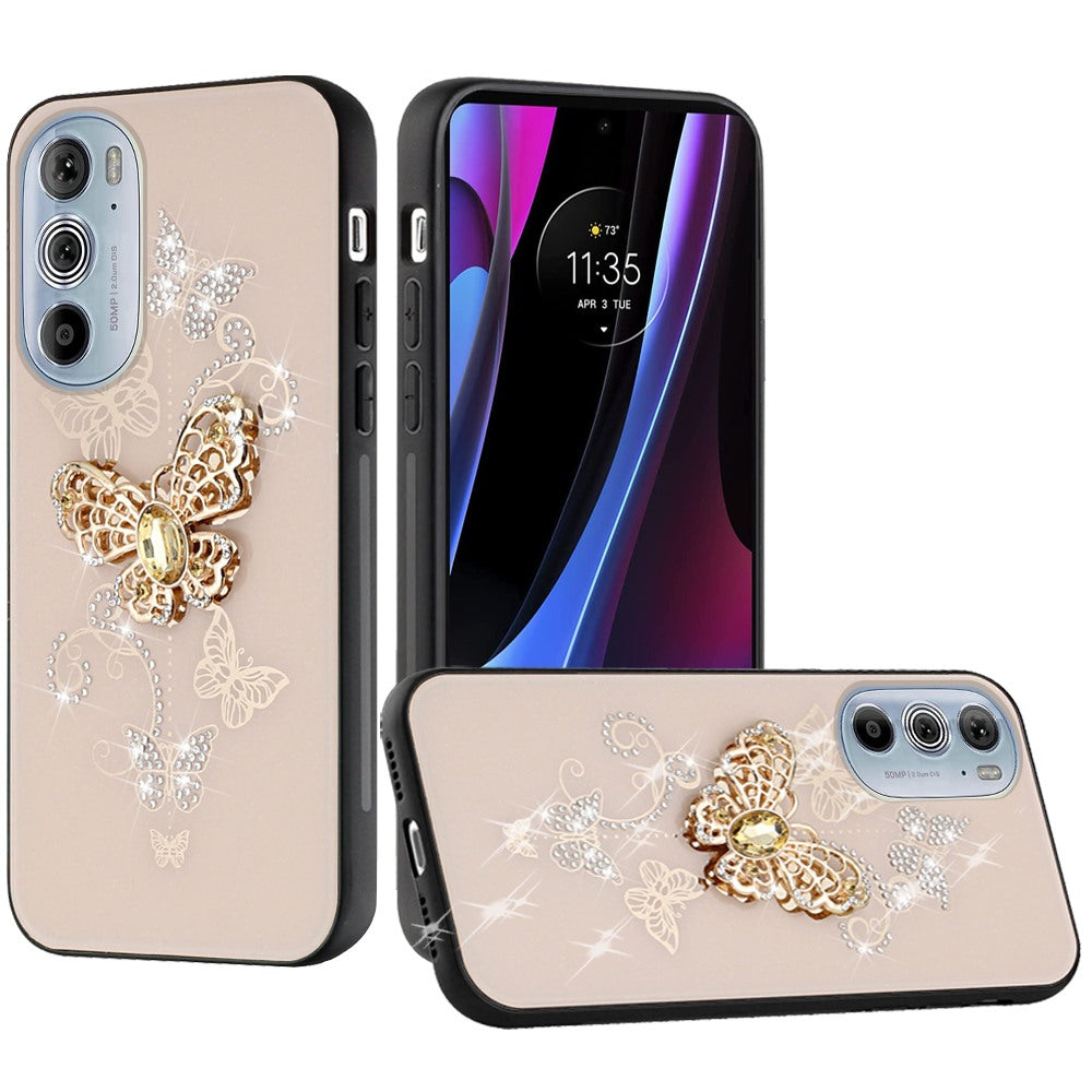 For Motorola Edge+ 2022 /Edge Plus Diamond 3D Bling Sparkly Glitter Ornaments Engraving Hybrid Armor Fashion Phone Case Cover