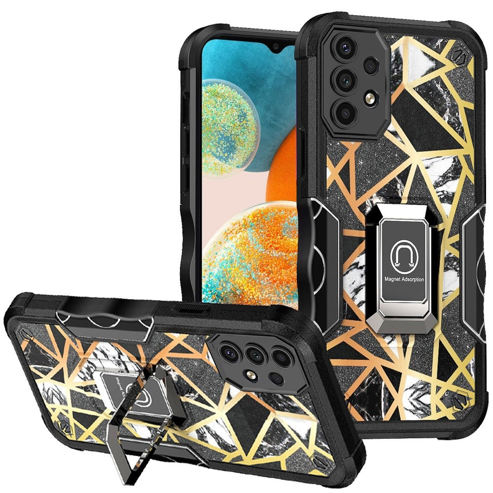 For Samsung Galaxy A23 5G Marble Stone Design Hybrid Armor with Magnetic Ring Stand Kickstand Heavy Duty Rugged Phone Case Cover
