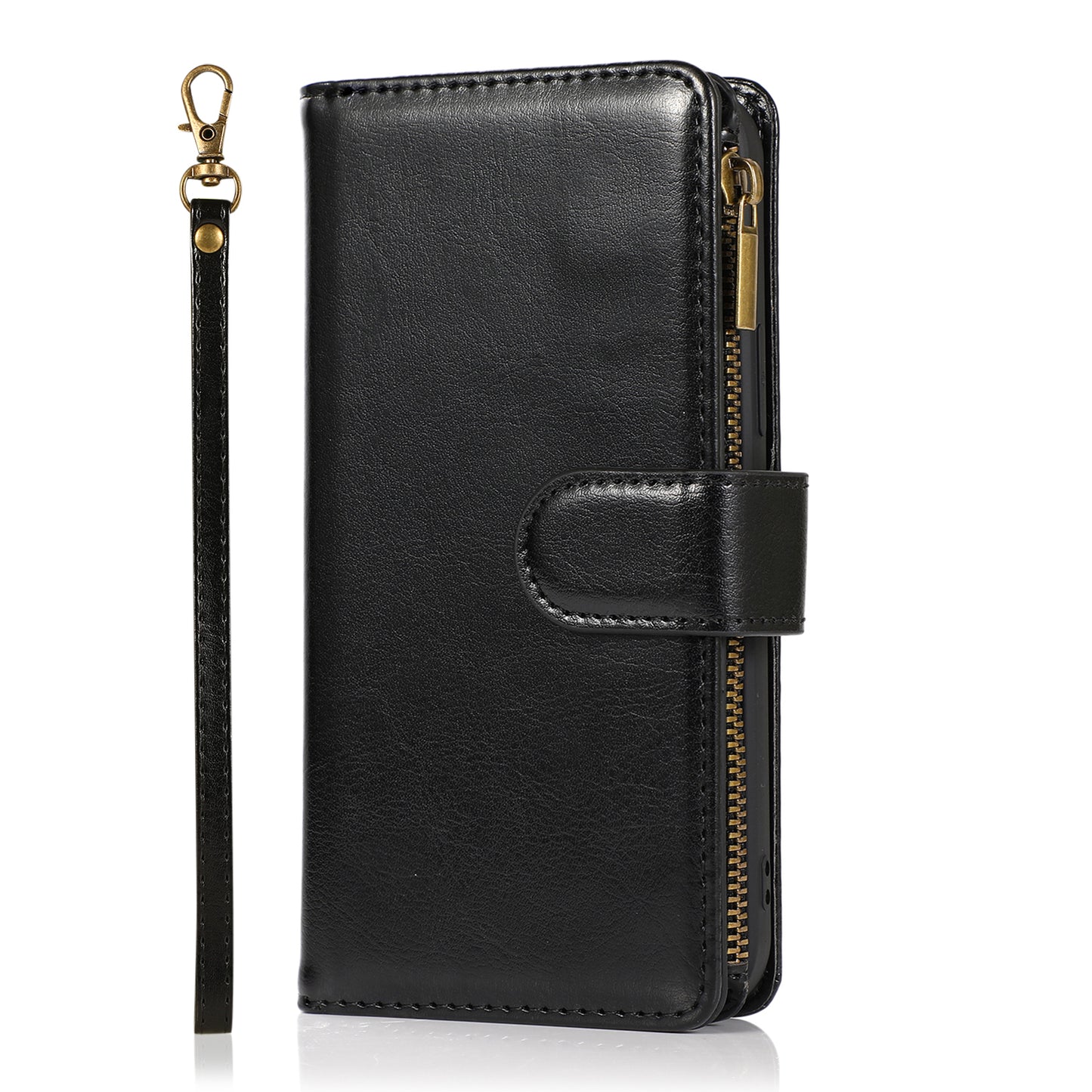 For Samsung A03 Core Leather Zipper Wallet Case 9 Credit Card Slots Cash Money Pocket Clutch Pouch Stand and Strap Phone Case Cover