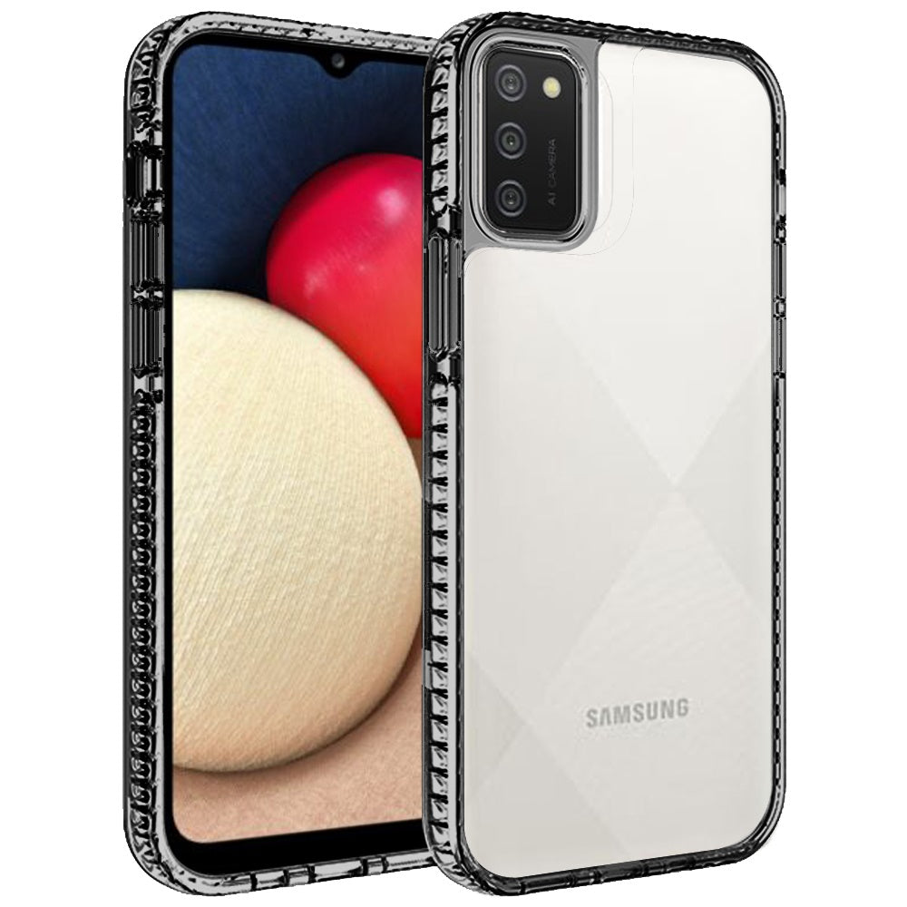 For Samsung Galaxy A02S Crystal Transparent Rugged Shockproof Hybrid PC+TPU Colorful Buttons Military Grade Protection Back Phone Case Cover