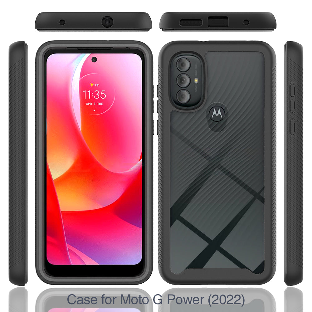 For Motorola Moto G Power 2022 Hybrid Clear Shockproof Dual Layer Protection Hard Rugged PC and Soft TPU Silicone Bumper Frame Back Clear Black Phone Case Cover