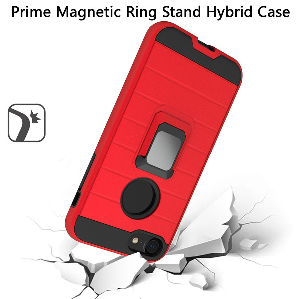 For Apple iPhone SE 2022 /SE 2020/8/7 Magnetic Ring Holder Rubber Hybrid Kickstand Texture Rugged Armor Heavy Duty Phone Case Cover