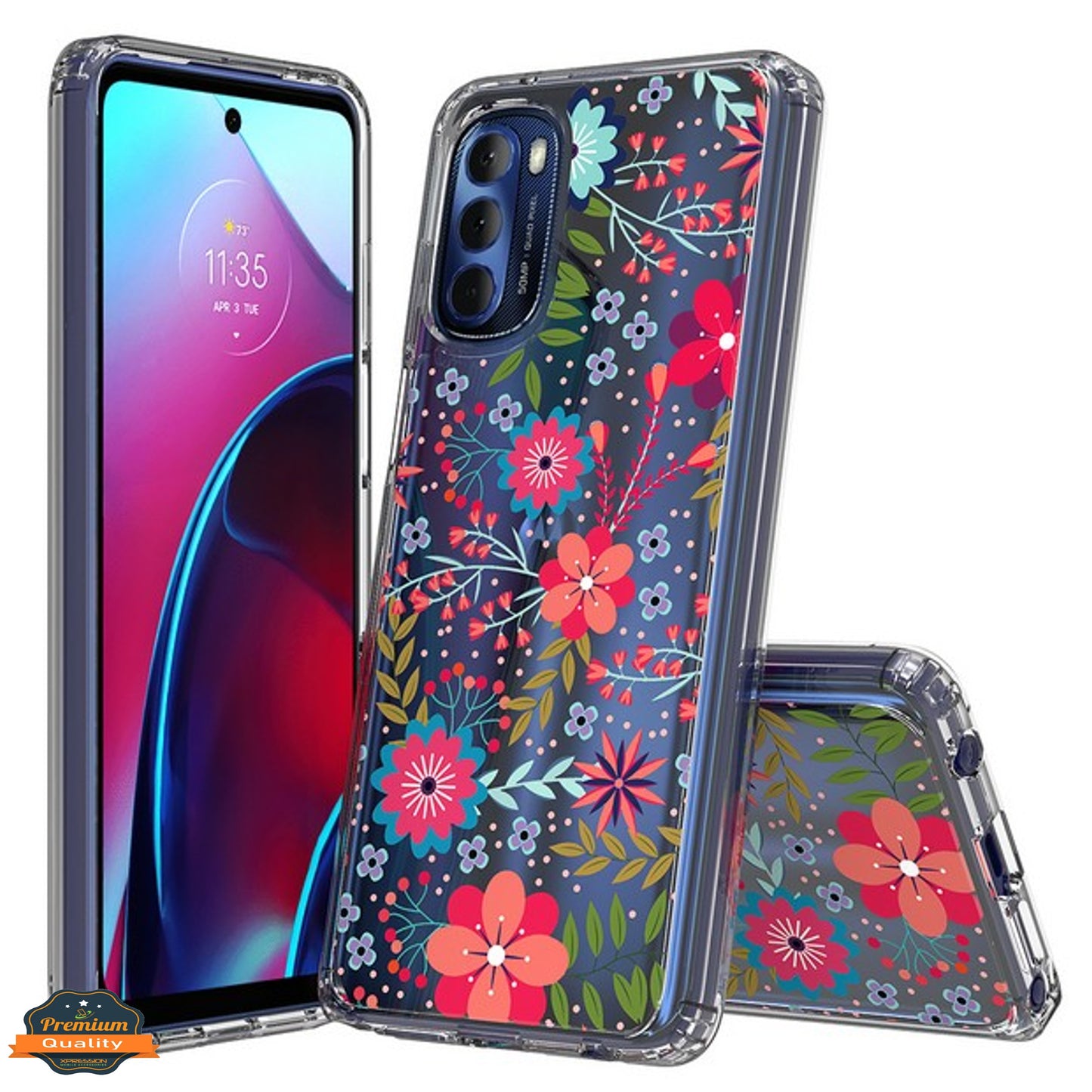 For Samsung Galaxy A03 Core Floral Patterns Design Transparent Silicone Shock Absorption Bumper Slim Hard PC Back Phone Case Cover