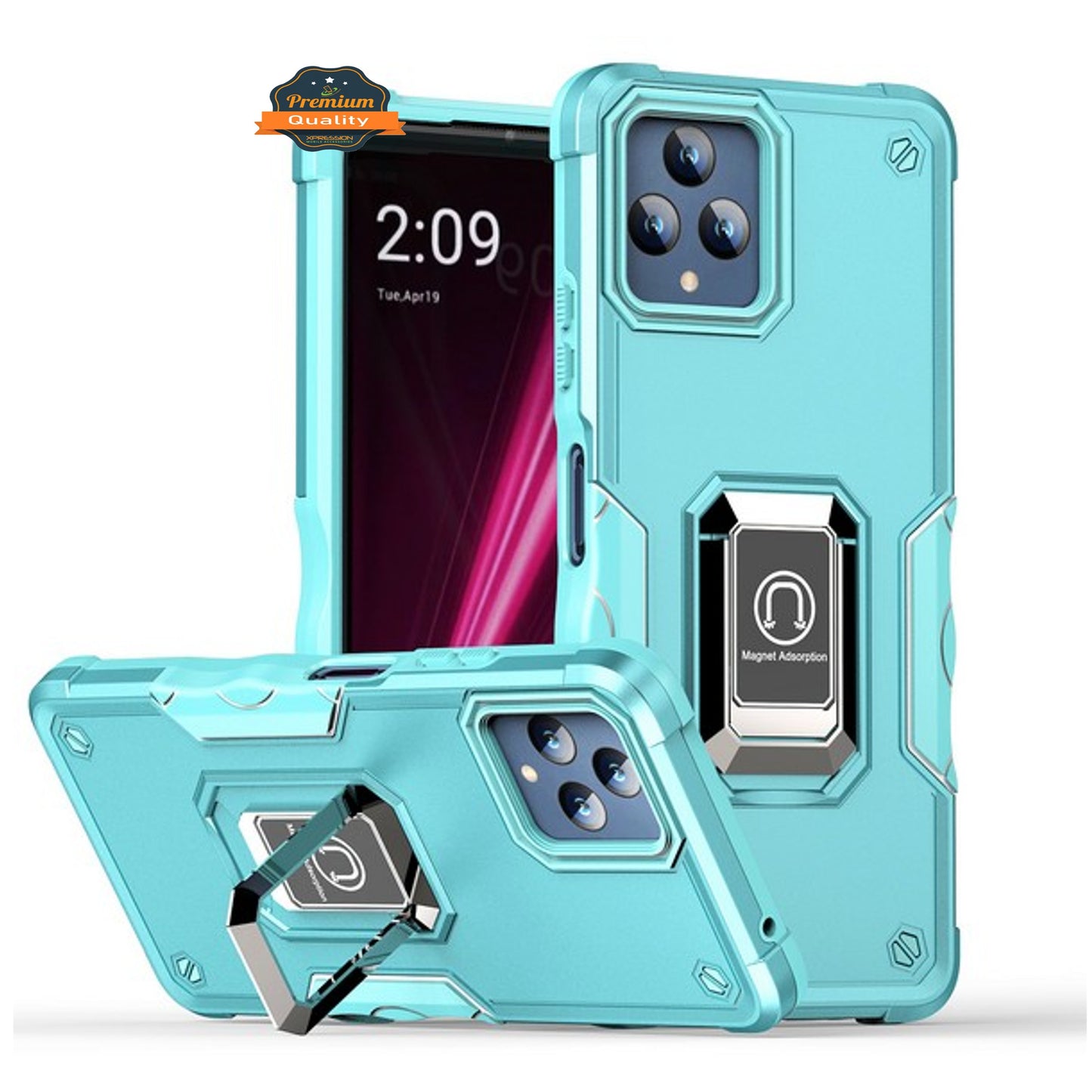For T-Mobile Revvl 6 Pro 5G /Revvl 6 5G Hybrid 2 in 1 Hard PC TPU Heavy Duty Rugged Bumper Shockproof with Magnetic Ring Kickstand Phone Case Cover