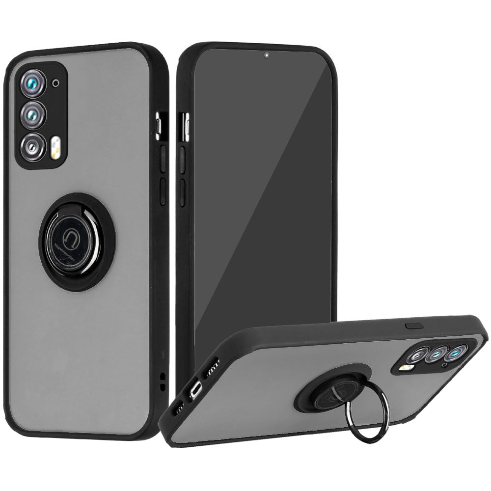 For Motorola Edge 20 Pro Hybrid Protective PC & TPU Shockproof with 360° Rotation Ring Magnetic Metal Stand & Covered Camera Phone Case Cover