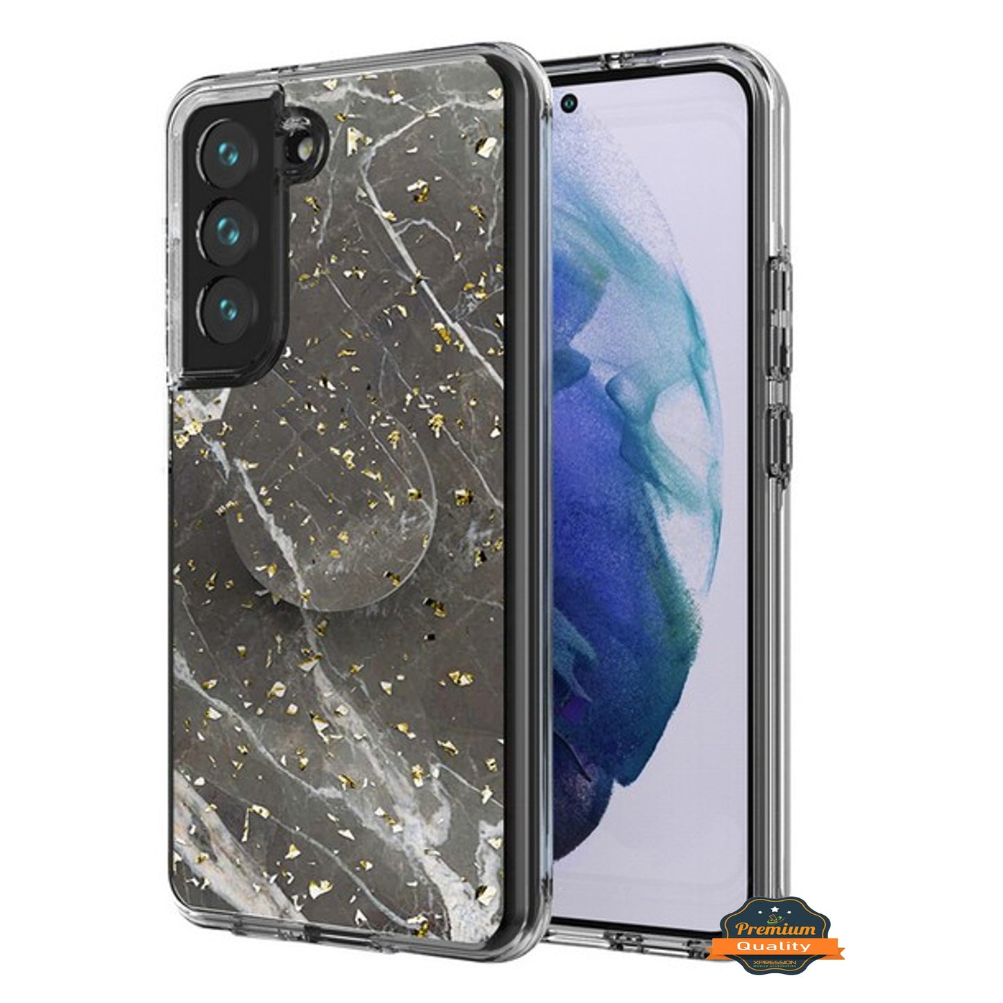 For Samsung Galaxy S22 Plus Elegant Pattern Design Bling Glitter Hybrid Cases with Ring Stand Pop Up Finger Holder Kickstand Phone Case Cover