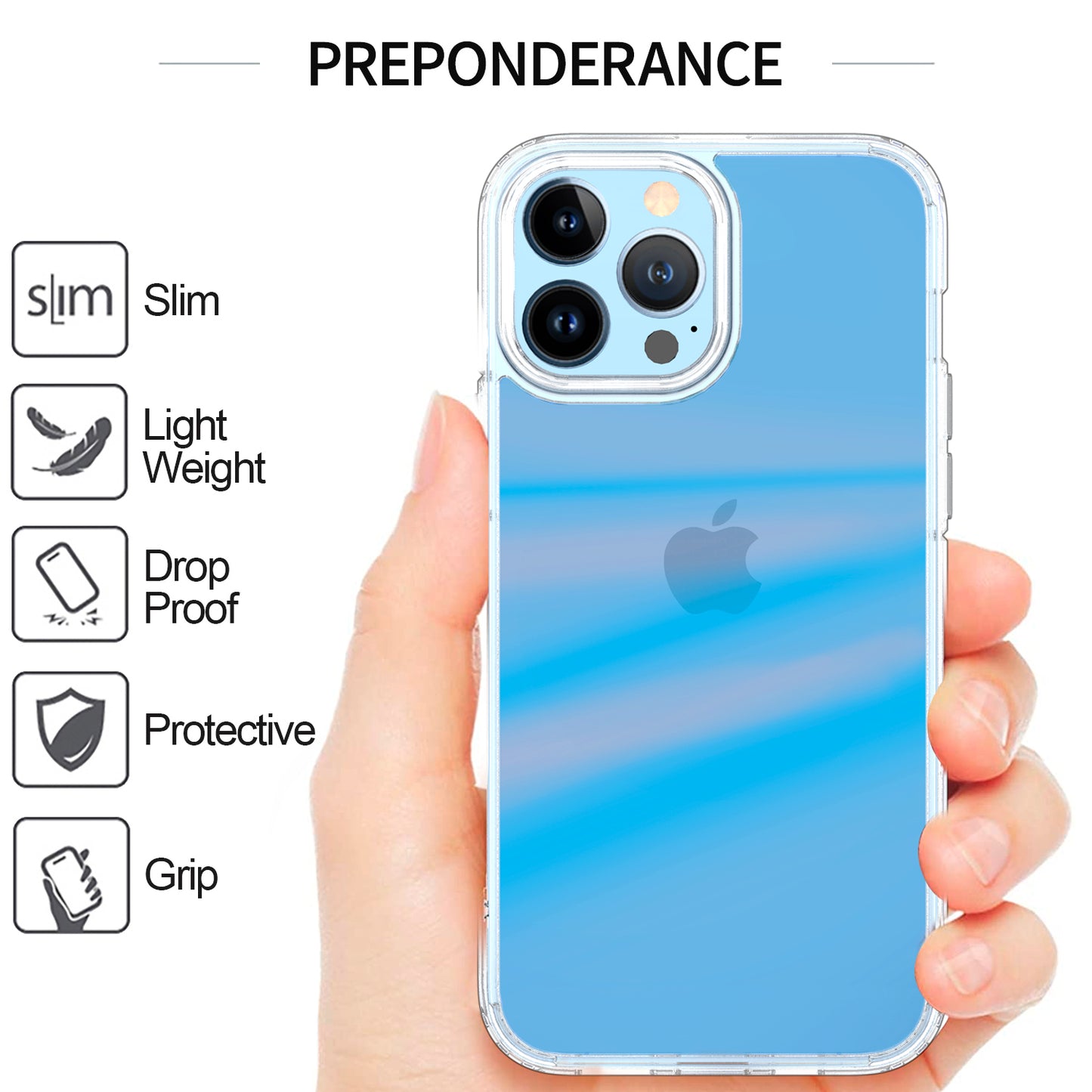 For Apple iPhone 13 Pro Max 6.7" Transparent Gradient Designed Slim Hybrid Hard PC Back and TPU Rubber Frame Bumper Phone Case Cover