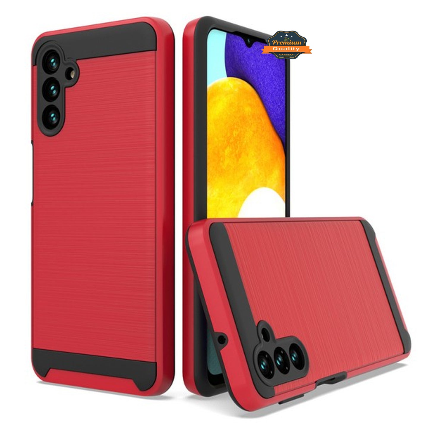 For Samsung Galaxy A13 5G Slim Rugged TPU Hard Brushed Metal Texture Hybrid Dual Layer Defender Armor Shock Absorbing Phone Case Cover