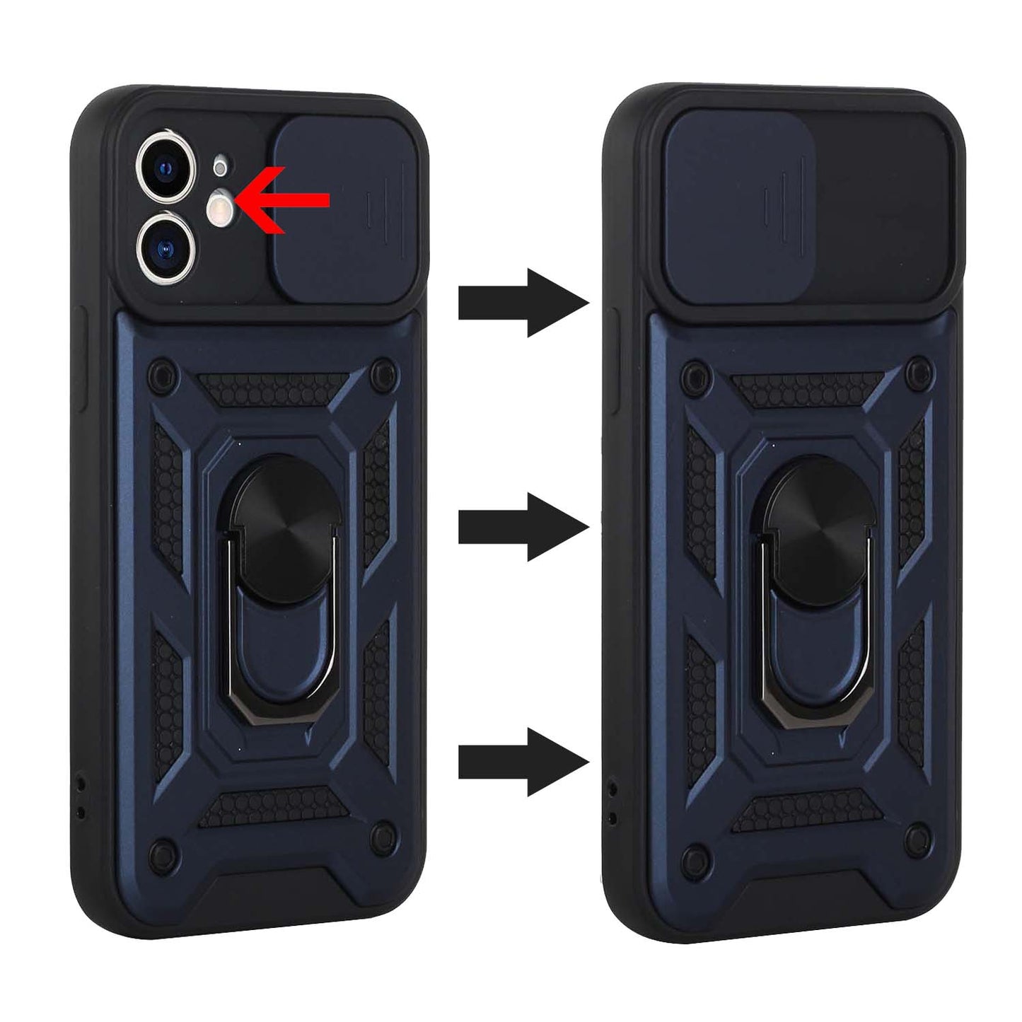 For Apple iPhone 13 Pro (6.1") Hybrid Cases with Slide Camera Lens Cover and Ring Holder Kickstand Rugged Dual Layer Heavy Duty Hard Phone Case Cover