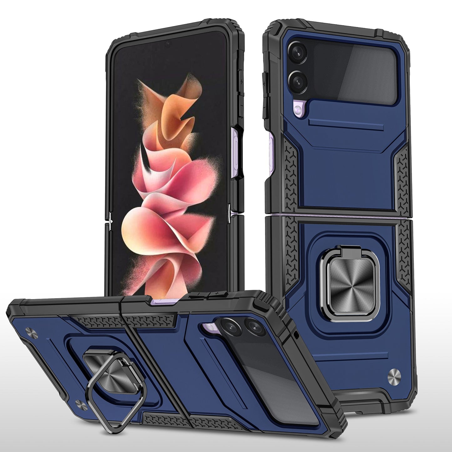 For Samsung Galaxy Z Flip 3 5G Armor Hybrid with Ring Holder Kickstand Shockproof Heavy-Duty Durable Rugged Dual Layer Phone Case Cover