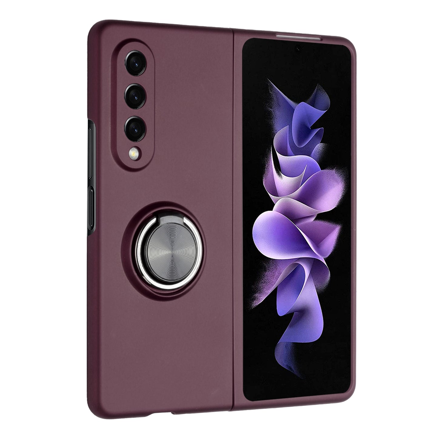 For Samsung Galaxy Z Fold 3 5G Hybrid 360 Degree Rotatable Metal Invisible Ring Stand Holder Fit Magnetic Car Mount Shockproof Slim Phone Case Cover